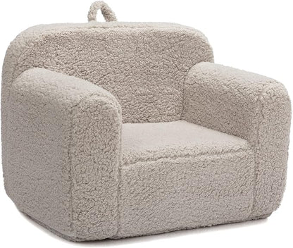 ALIMORDEN Kids Ultra-Soft Snuggle Foam Filled Chair, Toddler Cuddly Sherpa Reading Couch for Boys and Girls, Light Grey