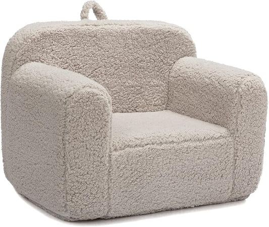 ALIMORDEN Kids Ultra-Soft Snuggle Foam Filled Chair, Toddler Cuddly Sherpa Reading Couch for Boys and Girls, Light Grey