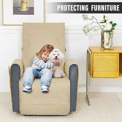 Recliner Chair Covers Sofa Slipcover Non-Slip Chair Couch Cover Machine Washable Furniture Protector with Straps for Dogs (Beige, 30inch Recliner)