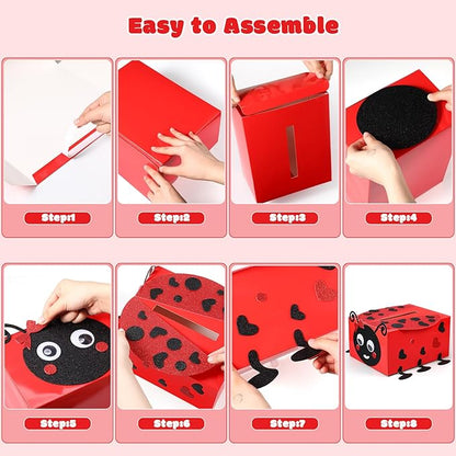 Pasimy DIY Valentines Card Boxes with 30 Insect Greeting Cards DIY Valentine Ladybug Mailbox Craft Kits Valentine's Day Love Bug Party Favor Sets for Kids School Classroom Gifts Exchange