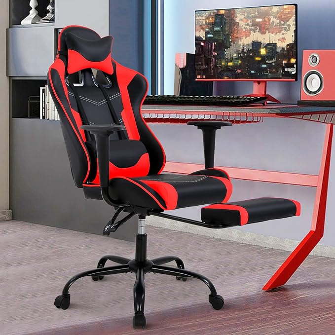 Gaming Chair Racing Style Office Computer Game Chair Ergonomic Desk Chair with Headrest Lumbar Support, High Back Gamer Office Chair Recliner Video Game Chairs for Kids or Adults,Red