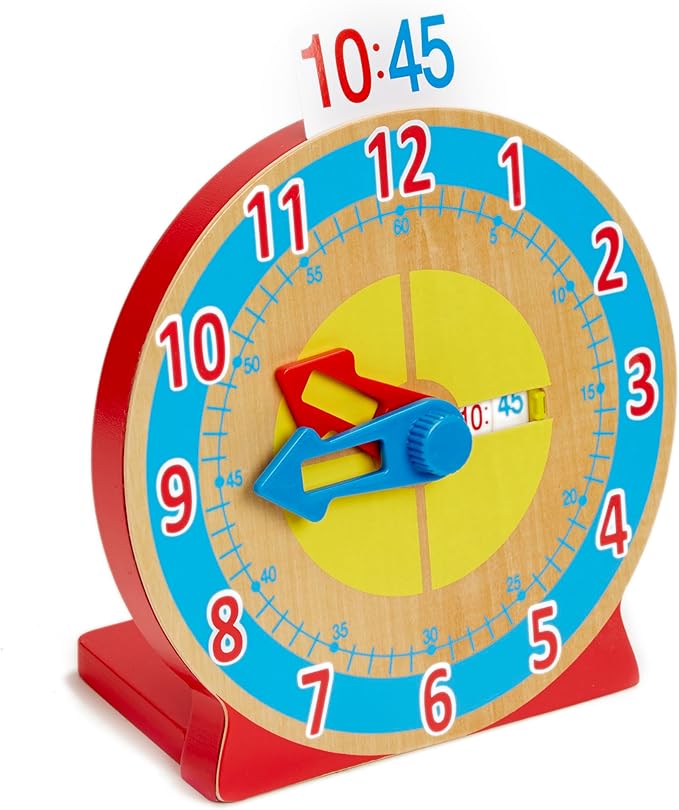 Melissa & Doug Turn & Tell Wooden Clock - Educational Toy With 12+ Reversible Time Cards , Red