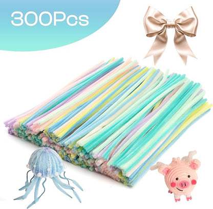 Caydo 300 Pieces Macaroon Pipe Cleaners for Flowers, Thick Fluffy Chenille Stems for Creative Art & Craft Making and Easter Decorations