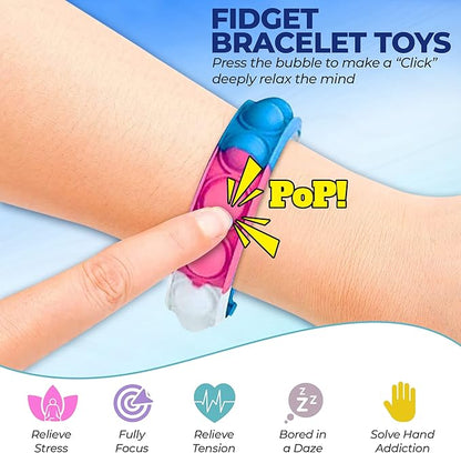 60 PCS Bracelets Glow in The Dark Pop it Fidget Toy, Rainbow Party Favors, Stress Relief Wristband Set, Push Bubbles Sensory Autistic Pack Kids Ages 5 8 12 Adult Student Gift