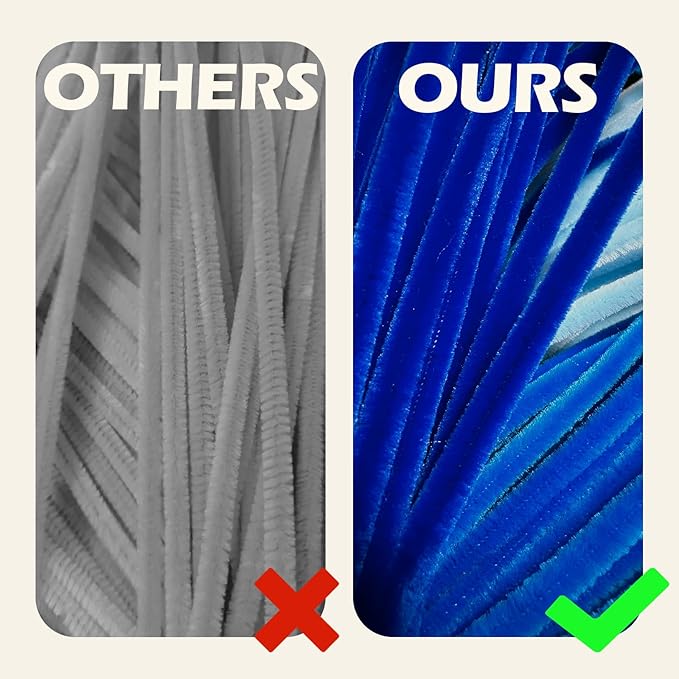 Blue Color Trio Pipe Cleaner Set - 300pcs, Thick Fluffy Chenille Stems for Arts & Crafts, Perfect for Making Animals, Flowers, and Festive Decorations(12 inches x 0.24 inches)