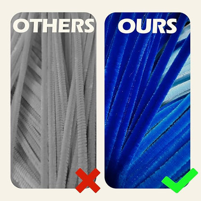 Blue Color Trio Pipe Cleaner Set - 300pcs, Thick Fluffy Chenille Stems for Arts & Crafts, Perfect for Making Animals, Flowers, and Festive Decorations(12 inches x 0.24 inches)