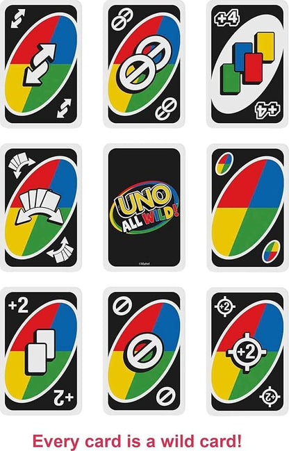 Mattel Games UNO All Wild Card Game for Family Night, Travel Game in Collectible Tin Where All Cards Are Wild, 2-10 Players (Amazon Exclusive)