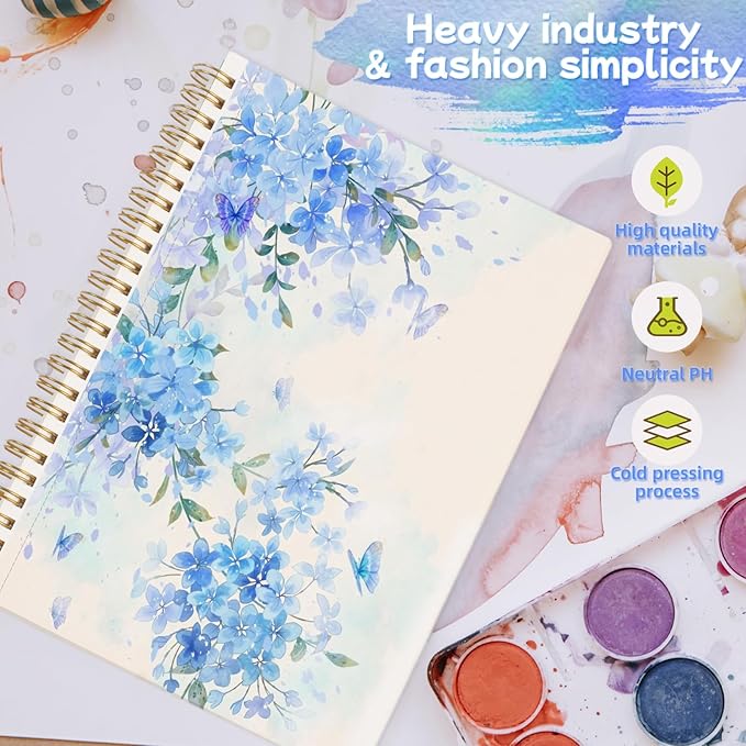 Phinus 30 Sheets Watercolor Sketchbook 5.5 x 8.5 Inch, Watercolor Paper Cold Press (140lb/300gsm), Spiral Bound Water Color Pad for Adults Kids, Mixed Media, Markers and Art Journaling