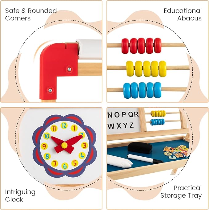 HONEY JOY Easel for Kids, Rotatable Double-Sided Wooden Toddler Easel w/Magnetic Chalkboard & White Board, Paper Roll, Painting Accessories, Dry Erase Board, Art Easel for Boys Girls