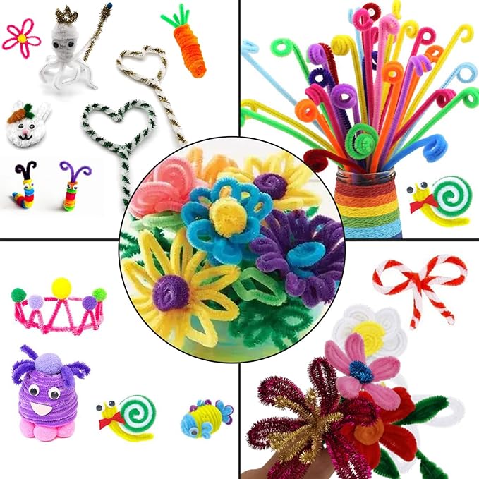 Cldamecy 100 pcs White Pipe Cleaners with 20 pcs Googly Eyes,Chenille Stems for Craft Project,Craft Pipe Cleaners for DIY Projects,Arts and Holiday Decoration