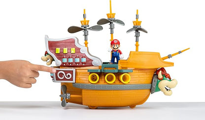 Super Mario Deluxe Bowser's Air Ship Playset with Mario Action Figure – Authentic in-Game Sounds & Spinning Propellers