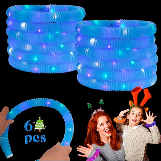 Light Up Glow Necklaces Bracelets Party Favors Accessories for Toddlers, Glow Sticks Pop Tubes for kids, Glow Birthday Camping Wedding Party Supplies Decorations for Boys Girls (Blue 6-pack)