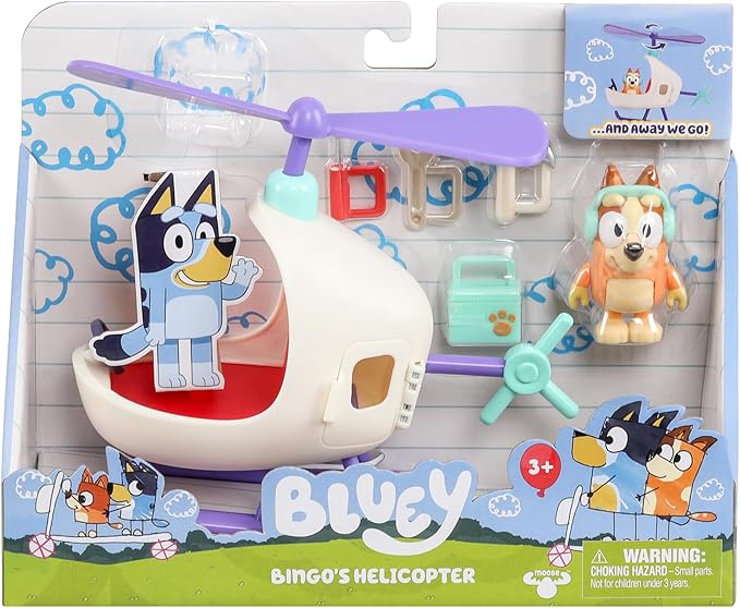 Bluey Vehicle and Figure Pack Bingo's Helicopter with 2.5 Inch Bingo Figure and Tool Accessories