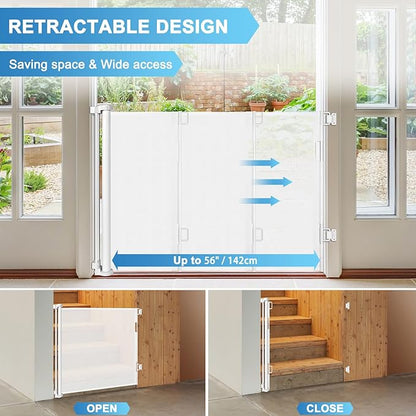 56 Inch Retractable Baby Gates for Doorways Retractable Dog Gate for Stairs Outdoor Retractable Gate Mesh Baby Gate Retractable Gates for Dogs Indoor Large Baby Gate Child Gates for Doorways, White