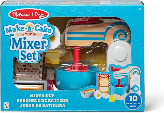 Melissa & Doug Wooden Make-a-Cake Mixer Set (11 pcs) - Play Food and Kitchen Accessories Kitchen Playset Accessories, Pretend Play Toys For Kids Ages 3+