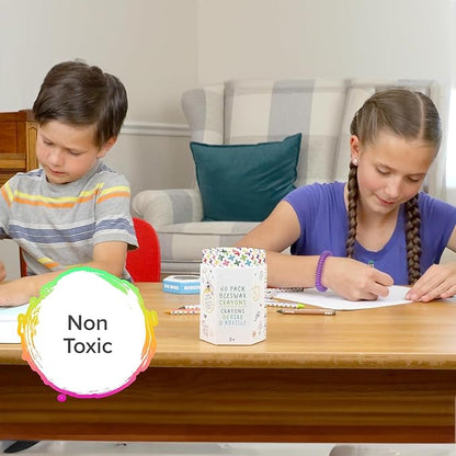 Kid Made Modern Beeswax Crayons for Toddlers & Kids (60 Pieces) - Coloring Non Toxic Crayons with Case & Built-In Sharpener (Ages 3+)