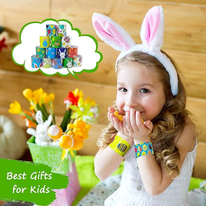 100Pcs Easter Slap Bracelets, Easter Basket Stuffers, Egg Fillers Gifts for Kids toddler boys, Easter Egg Hunt Event, Party Favors, Classroom Prizes, School Supplies