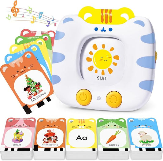 Talking Flash Cards for Toddlers 1-5 Clear Voice & Thick Cards & Easy to Slide in and Out, Independent Play & Speech Development Toys, 16 Topics