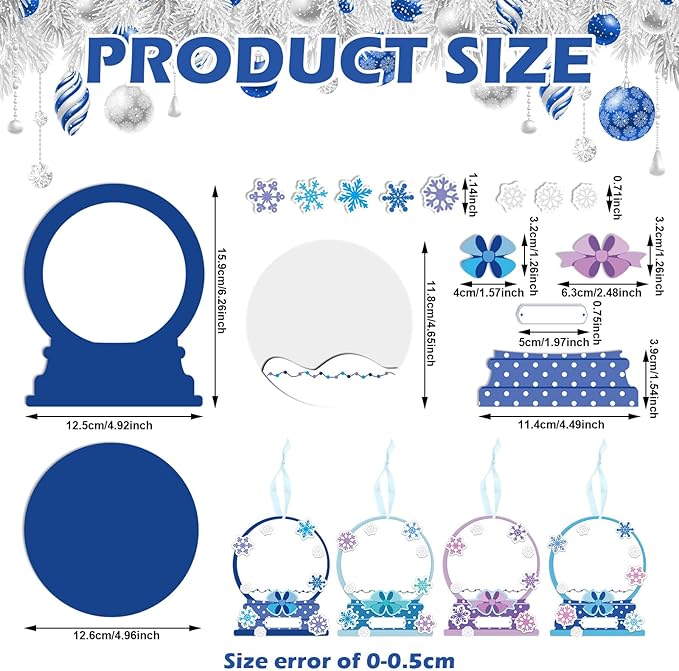 Barydat 24 Set Snow Globe Picture Frame Craft Kits Paper Winter Crafts for Kids Bulk Christmas Tree Ornament Winter Photo Frame Crafts for Home Classroom Activities Xmas Party Decoration