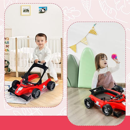 GLACER Foldable Baby Walker, 4-in-1 Infant Walker with Adjustable Height & Speed, Music, Light, Steering Wheel & Washable Cushion, Baby Walker Activity Center for Boys Girls 6 –18 Months (Red)