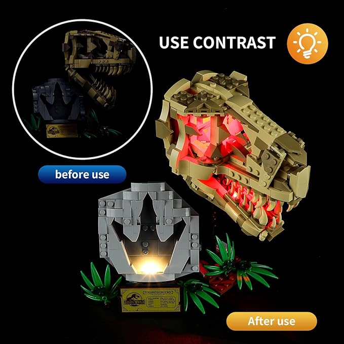 Vaodest LED Light for Lego 76964 Dinosaur Fossils: T. rex Skull Set,Design and Configuration Compatible with Model 76964 (LED Light Only, Not Building Block Kit)