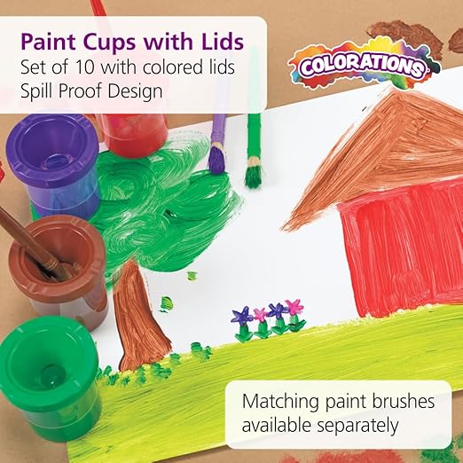 Colorations Air-Tight, No-Mess Paint Cups for Kids Paints, Set of 10, Essential Paint Supply, Kids Painting Cups, No Spill Painting, Kids Paint Cups, Homeschool, Homeschool Use, Paint Pots