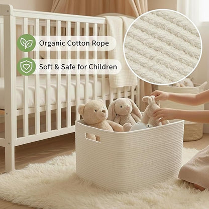 JMvicyroam Woven Blanket Basket,65L Large Storage Bin for Blankets Toys Clothes,Decorative Rope Basket for Living Room Bedroom with Handles, White
