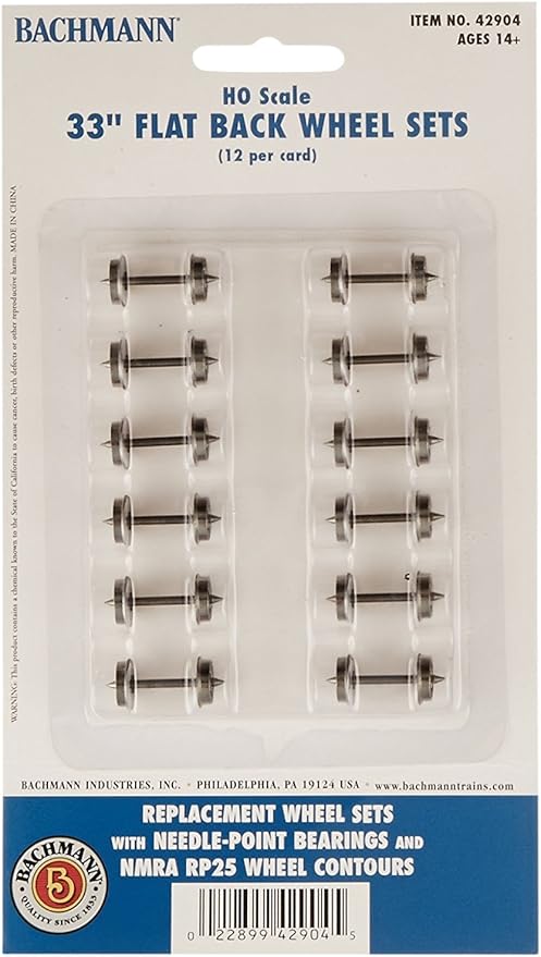 Bachmann Trains 33" FLAT BACK WHEEL SETS (12 per card) - HO Scale