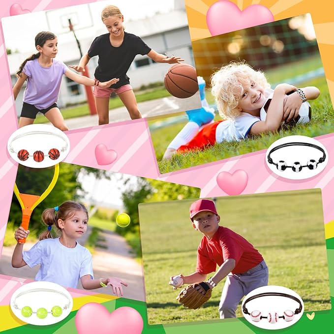 Valentines Day Gifts for Kids - 30 Pack Valentines Day Cards for Kids School Classroom Heart Boxes with Sports Party Favors Bracelets, Valentines Party Favors for Kids Exchange, Games Prize Rewards