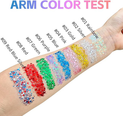 Mysense Pink Body Glitter Stick,Face Hair Glitter Makeup,Sparkling Mermaid Sequins Chunky Glitter Face Paint,Singer Concert Outfit Festival Rave Accessories for Women and Kids