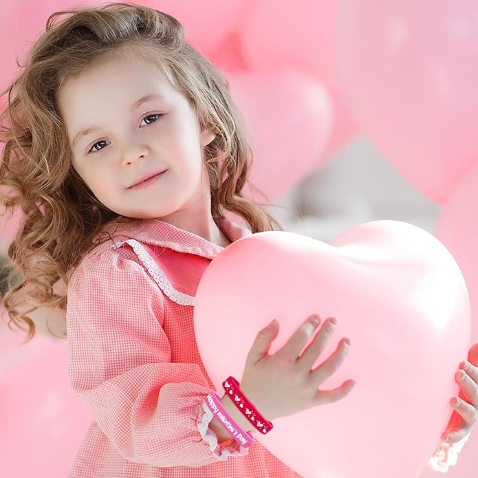 60 Pcs Valentine's Day Silicone Wristband 6 Designs Red Pink Love Heart You're My Sweet Rubber Bracelets for Wedding Anniversary Birthday Party Favor Supplies