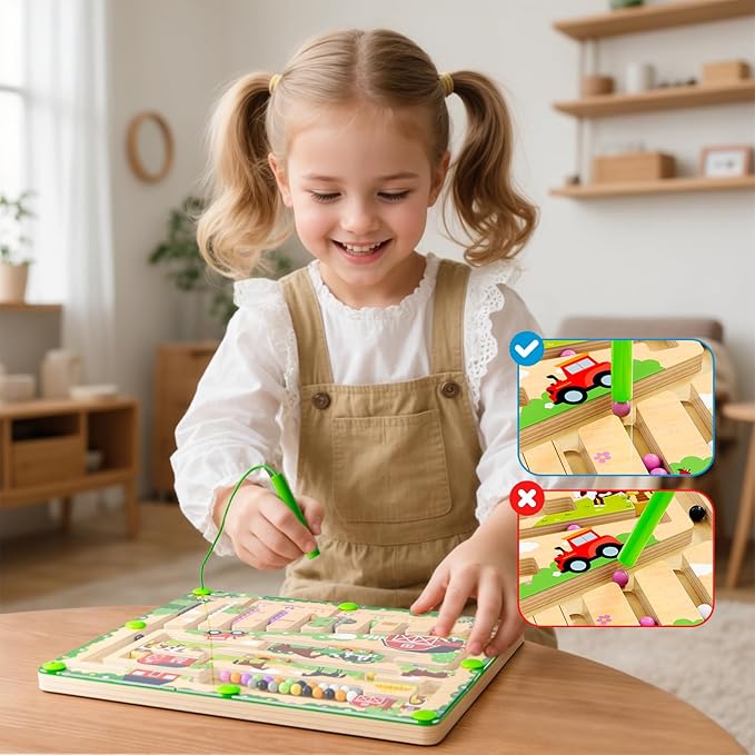 zhiwuzhu Magnetic Color and Number Maze, Montessori Wooden Toys for Ages 2-4,Sensory Toys,Fine Motor Skills Toys for Boys Girls 3-5 Years Old
