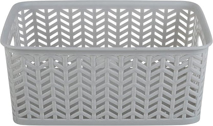 Simplify 3 Pack Small Herringbone Storage Basket | Dimensions: 10"x8"x4" | 2 Open Handles | Lightweight | Grey | Herringbone Design | Home Organization