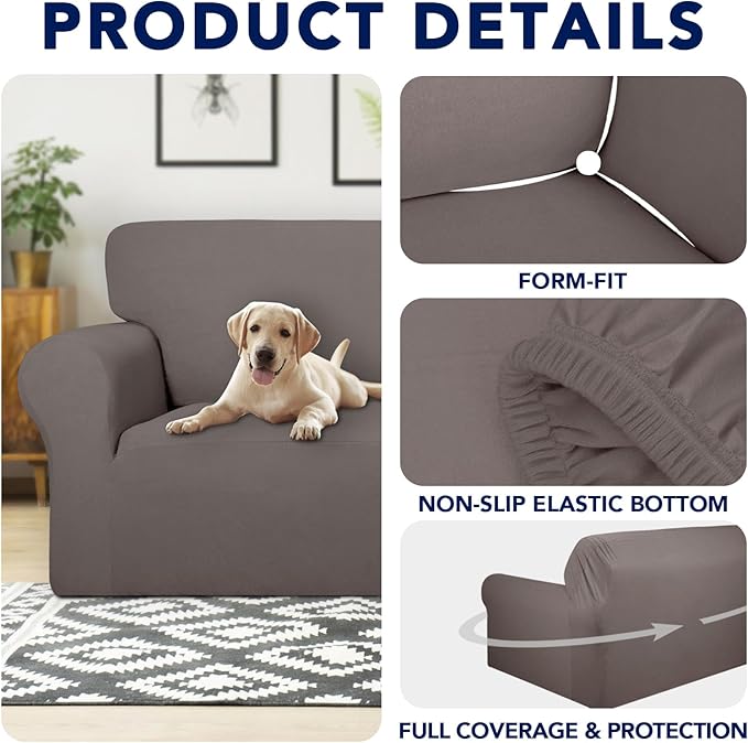 PureFit 100% Dual Waterproof Couch Cover Slipcovers for Couches and Sofas - Stretch Non Slip Fleece Sofa Covers Washable, Leakproof Furniture Protector for Kids, Pets, Dog (Loveseat, Taupe)