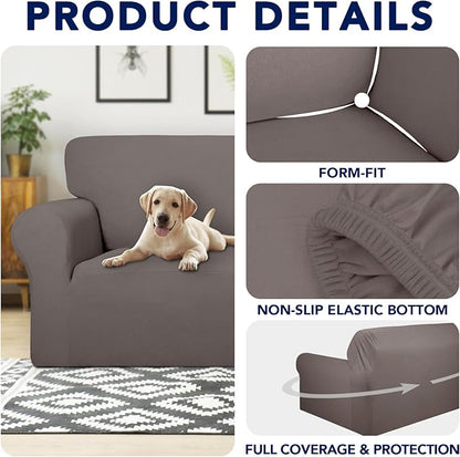 PureFit 100% Dual Waterproof Couch Cover Slipcovers for Couches and Sofas - Stretch Non Slip Fleece Sofa Covers Washable, Leakproof Furniture Protector for Kids, Pets, Dog (Oversized Sofa, Taupe)