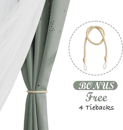 NICETOWN Nrsery Curtains for Girls Bedroom Nursery Room Darkening Curtains Star Moon Cutout Princess Room Decor for Daughter Bedroom Window, 52" Wide x 84" Long, 2 Panels, Sage Green