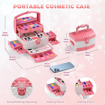 GirlsHome Kids Makeup Set for Girl 56 Pcs Washable Real Cosmetic, Non-Toxic Frozen Toys Toddler Makeup Kit, Frozen Princess Dress up Kit Christmas & Birthday Girl Gift for 3-12 (Frozen Pink)