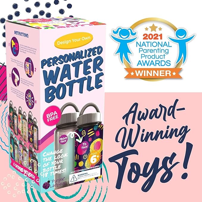 PURPLE LADYBUG Decorate Your Own Water Bottle Kits for Girls Using Shrink Wrap - Fun 6 7 8 Year Old Girl Gifts Idea, Birthday Gift for 11+ Year Old Girl, Arts and Crafts for Kids Ages 8-12