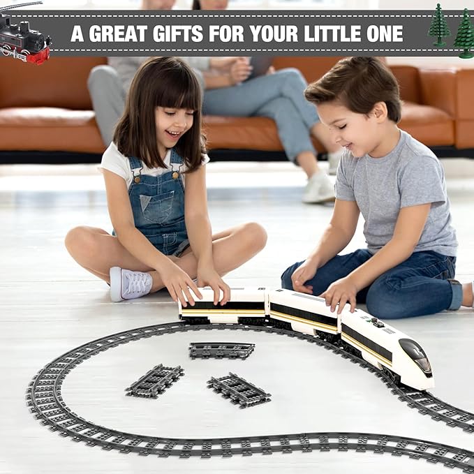 Classic City Train Tracks, 72 Pieces Railroad Track with 24 Flexible, 24 Curved and 24 Straight Tracks, Train Expansion Accessories Compatible with All Major Brands Train Tracks