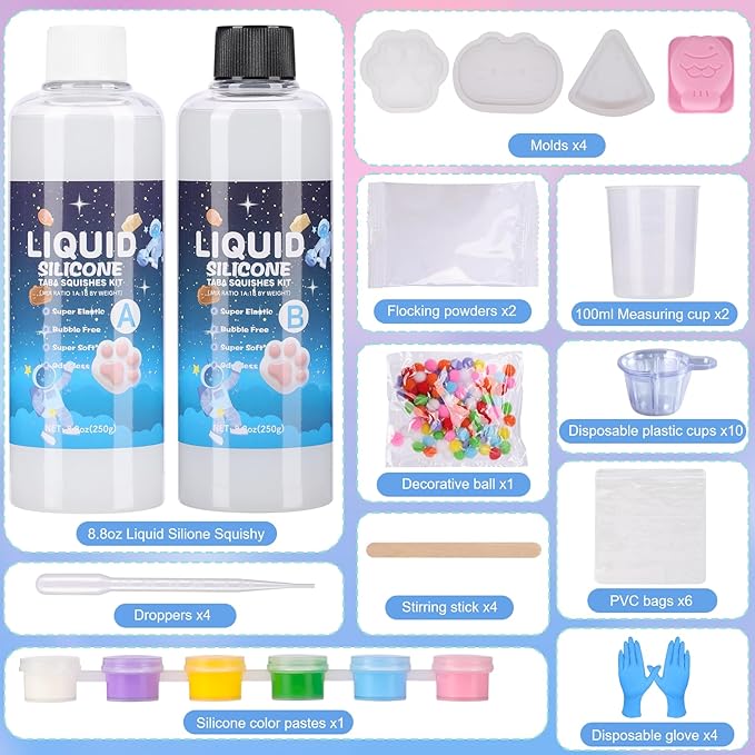 Ktdorns Fun 18oz Taba Squishy Kit with Mold & Flocking Powder - DIY Stress Relief Toy for Taba Squishy Paw and Sticky Lovers