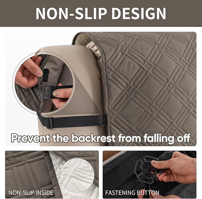Easehomey 100% Waterproof Recliner Chair Covers, Non Slip Dog Chair Cover Furniture Protector Washable Chair Cover with Pocket, Elastic Straps for Kids,Pets,Dogs (Taupe, 23.6")