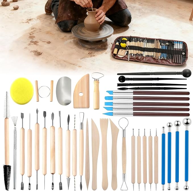 Pottery Clay Sculpting Tools Kit: 39Pcs Foam Clay for Stippling Carving Shaping Molding with Storage Bag - Air Dry Clay for Professional Polymer Artists Even Beginners