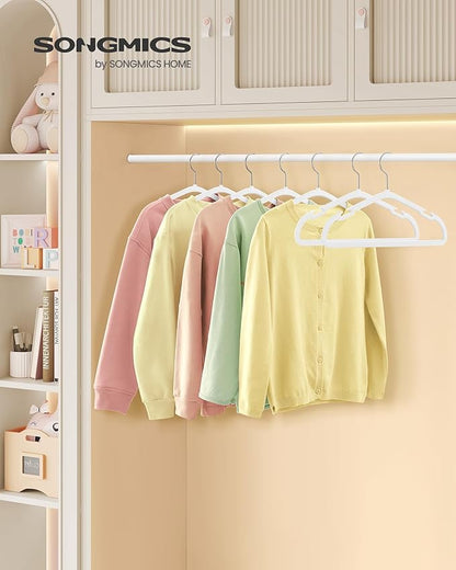 SONGMICS Kids Hangers 50 Pack, 14 x 8 Inches, Baby Hangers for Closet, Non-Slip Velvet Hangers, Childrens Hangers, Space-Saving Clothes Hangers, Wide Shoulder Notches, Cloud White UCRF038W01