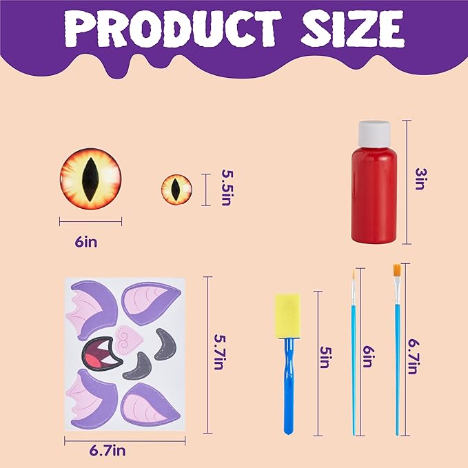 Klever Kits Halloween Pumpkin Painting Decorating Kit for Kids, Art and Craft Party Favors, Halloween Party Games Classroom Activities, DIY Coloring Set with 9 Characters Designs and Realistic Eyes