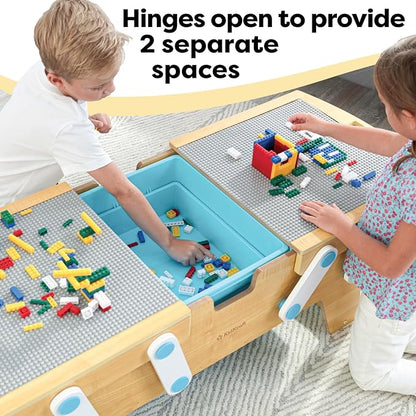 KidKraft Building Bricks Play N Store Wooden Table, Children's Toy Storage with Bins, 200+ Building Blocks Included, Natural, Gift for Ages 3+