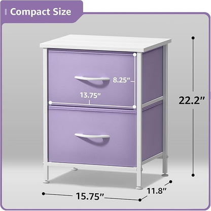 Sorbus Nightstand with 2 Drawers - Kids Bedside Furniture End Table Night Stand - Steel Frame, Wood Top & Easy Pull Fabric Bins - Dresser & Chest for Home, Bedroom Accessories, Office & Dorm (2 Pack)