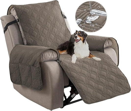 Easehomey 100% Waterproof Recliner Chair Covers, Non Slip Dog Chair Cover Furniture Protector Washable Chair Cover with Pocket, Elastic Straps for Kids,Pets,Dogs (Taupe, 23.6")