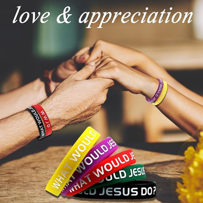 24 Pieces WWJD Bracelets What Would Jesus Do Bracelets Rubber Colorful WWJD Silicone Wristbands for Fundraiser Church Events Party Favors