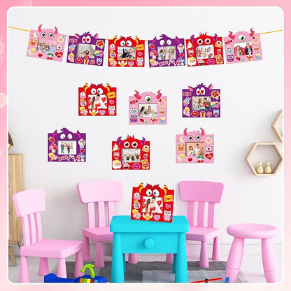 36 Pcs Valentines Day Picture Frame Craft Kits with Easel Valentine 's Day Monster Craft Arts Valentines DIY Monster Photo Frame Crafts for Kids for Fun Home Class Kindergarten Party Art Activity