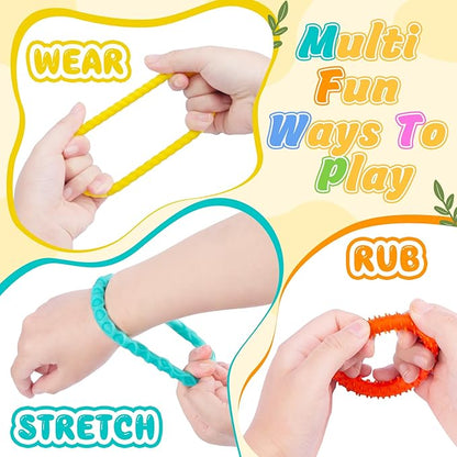 Stretchy Sensory Fidget Toys for Kids: 4 Pack Wearable Fidget Bracelets | Calming Toys for Autism Children ADHD Special Needs | Quiet Travel Toys for Toddlers Boys Girls | Fidgets for Hand